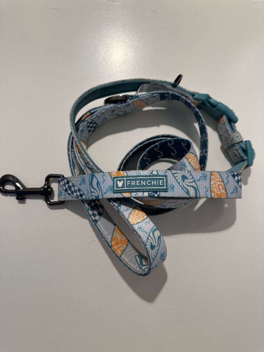 Frenchie Bulldog Comfort Collar & Leash Set - Surfboard Print